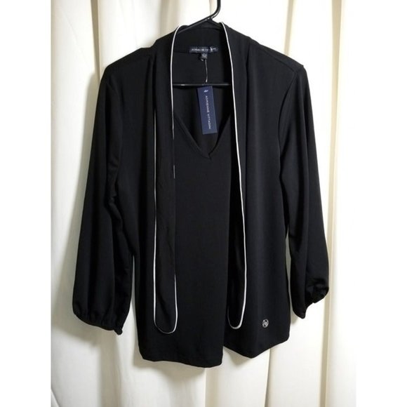 Adrienne Vittadini Size Large Black Tie Neck Blouse - Picture 1 of 4